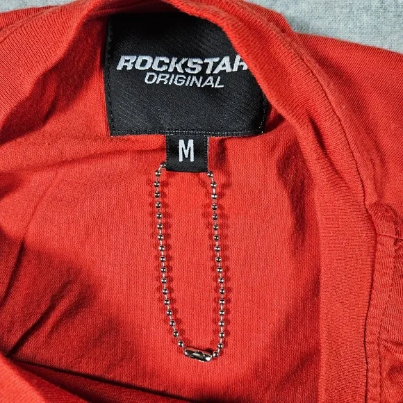 Rockstar Original Mens Red Orange Let It Burn Skull Graphic T-Shirt Medium - Picture 2 of 4